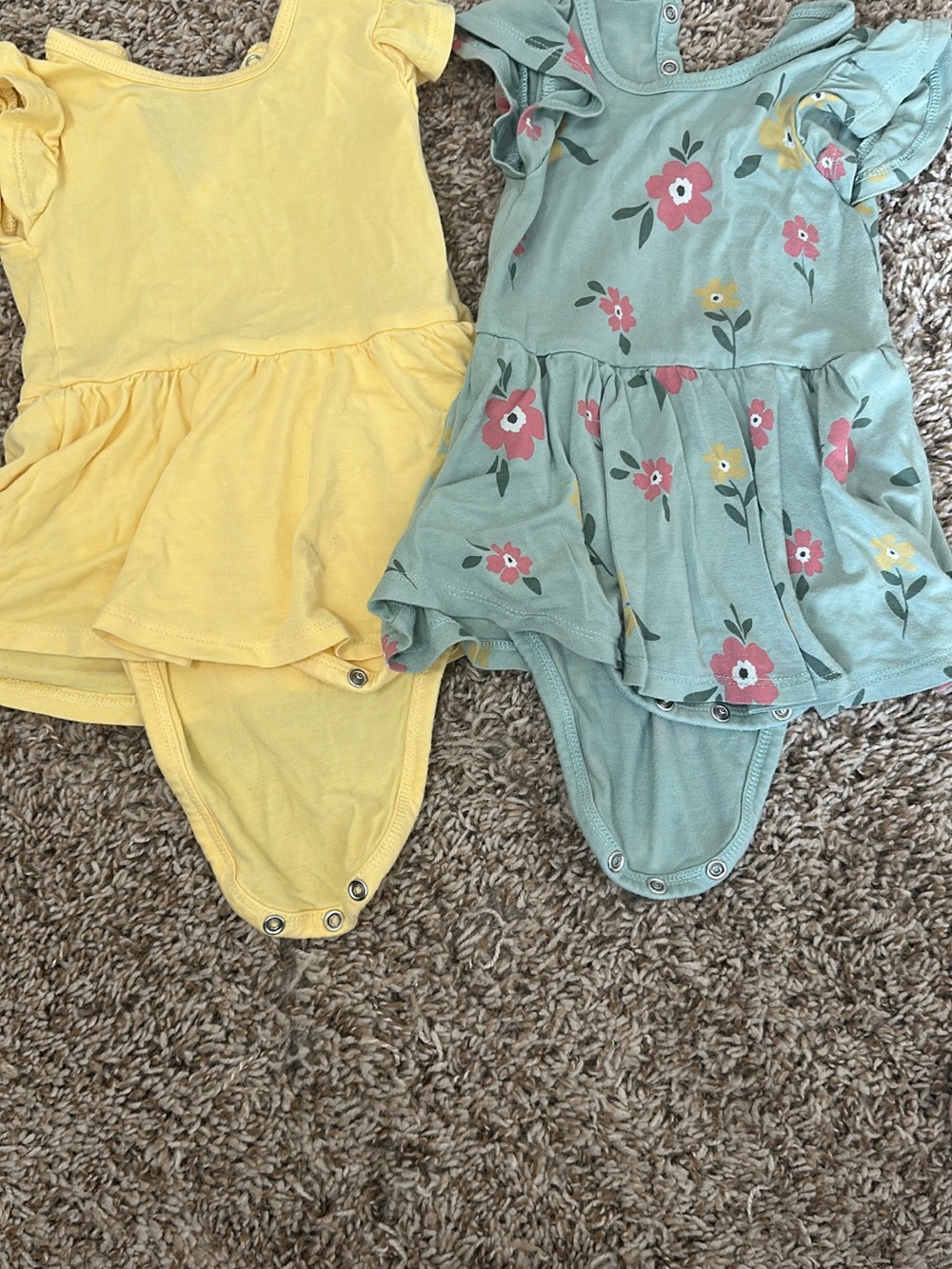 Baby Girls Yellow and Sage Floral Ruffle Bodysuit Set